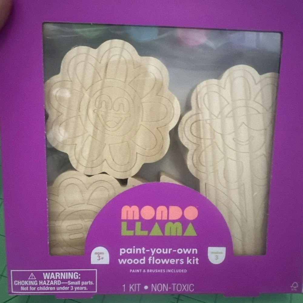 Mondo Llama Paint Your Own Wood Flowers Kit paint & brushes included